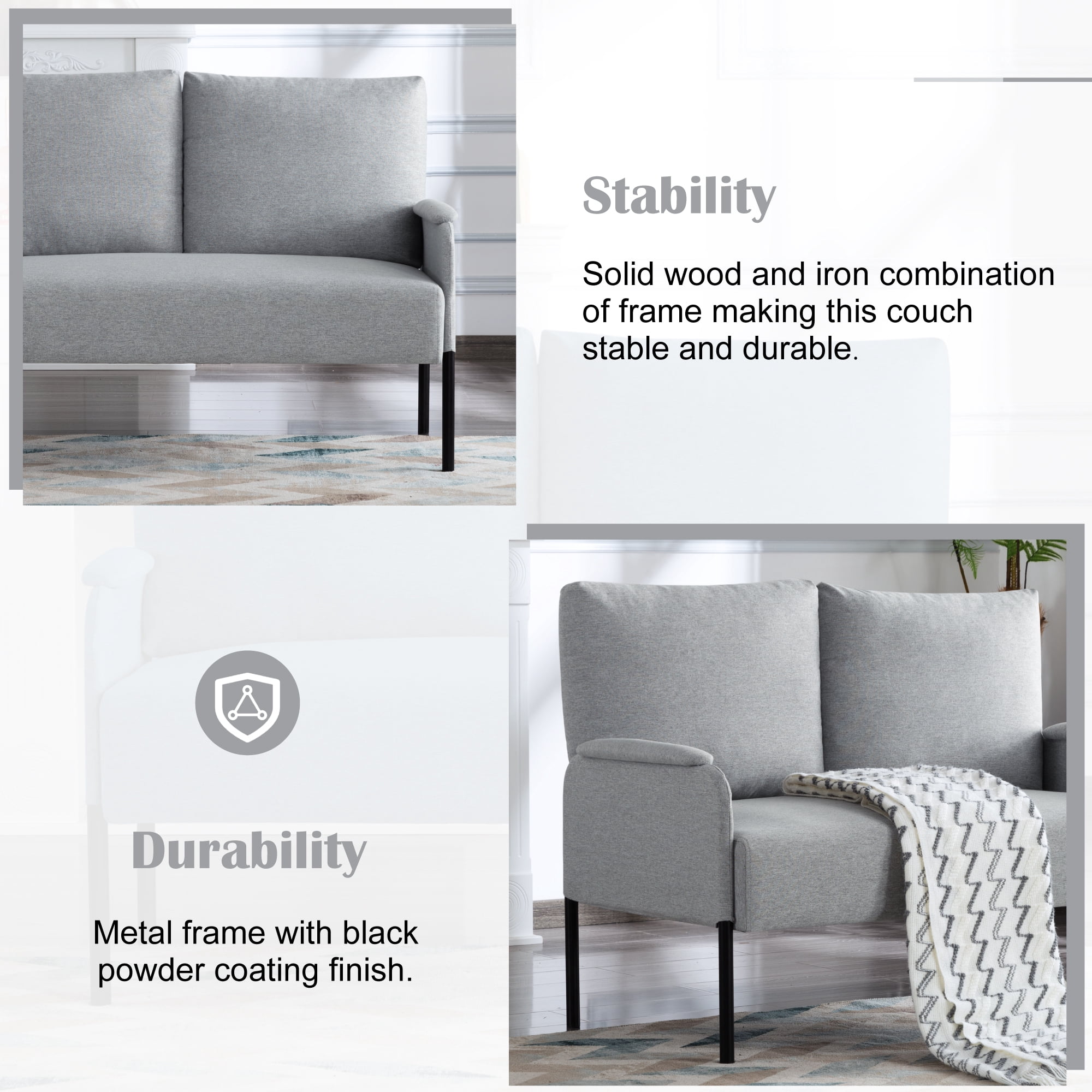 Gewnee 45.7”Modern Loveseat Couch,Metal Frame,Fabric Upholstered 2-seater Sofa for Apartment or Small Spaces(Light Gray)