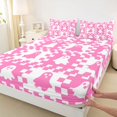 thumbnail image 4 of Manfei Halloween Ghost King Sheets 4pcs, Vintage Geometric Checkered Bedding, Hot Pink White,1 Fitted Sheet, 1 Flat Sheet and 2 Pillowcases, 4 of 5