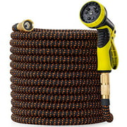 100 ft Garden Hose with 9 Function Nozzle, New Expandable Water Hose with Durable Retractable Latex and Fabric, Solid Brass Fittings, Kink Free Lightweight Flexible Hose Pipe for Gardening, Washing