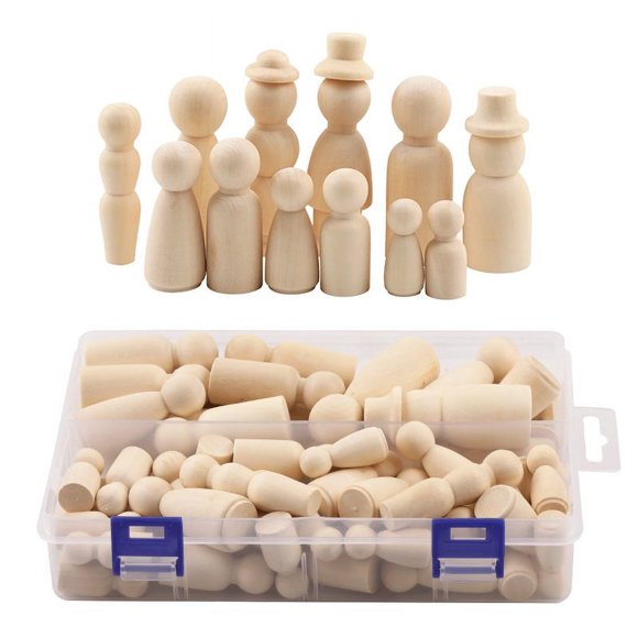 Jinsinto 55 PCS Doll Peg Wood Unfinished Wooden Dolls Wooden Figurine for Crafts and Toys, Painting, Decorations, Art Projects 55 PCS little wooden man Swing mix available in different