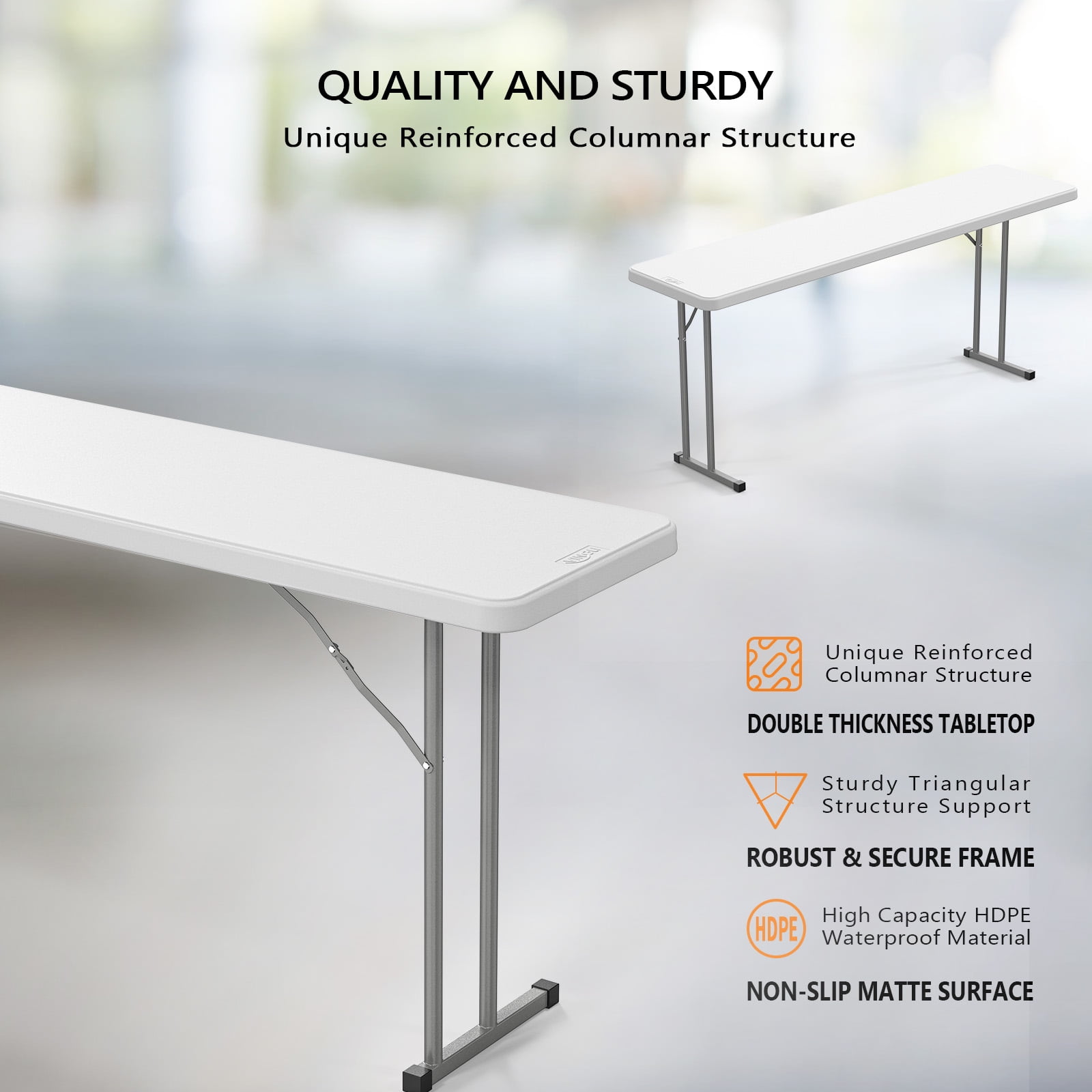 Ktaxon 6Ft Folding Narrow Table, Plastics Portable Long Table with Carrying Handle for Indoor Outdoor Patio Porch Garden, White