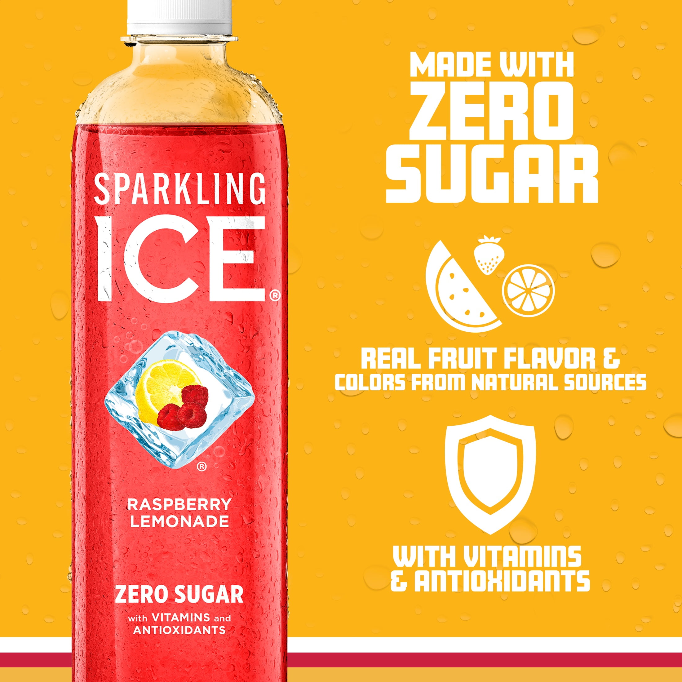 Sparkling Ice, Raspberry Lemonade Sparkling Water, 17 fl oz Bottles (Pack of 12)