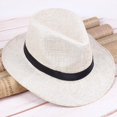 thumbnail image 2 of DEBGFS Summer Men Straw Panama Hat Handmade Beach Cap Travel Sunhat,a,One Size, 2 of 3