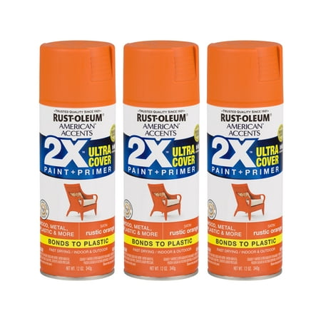 (3 Pack) Rust-Oleum American Accents Ultra Cover 2X Satin Rustic Orange Spray Paint and Primer in 1, 12