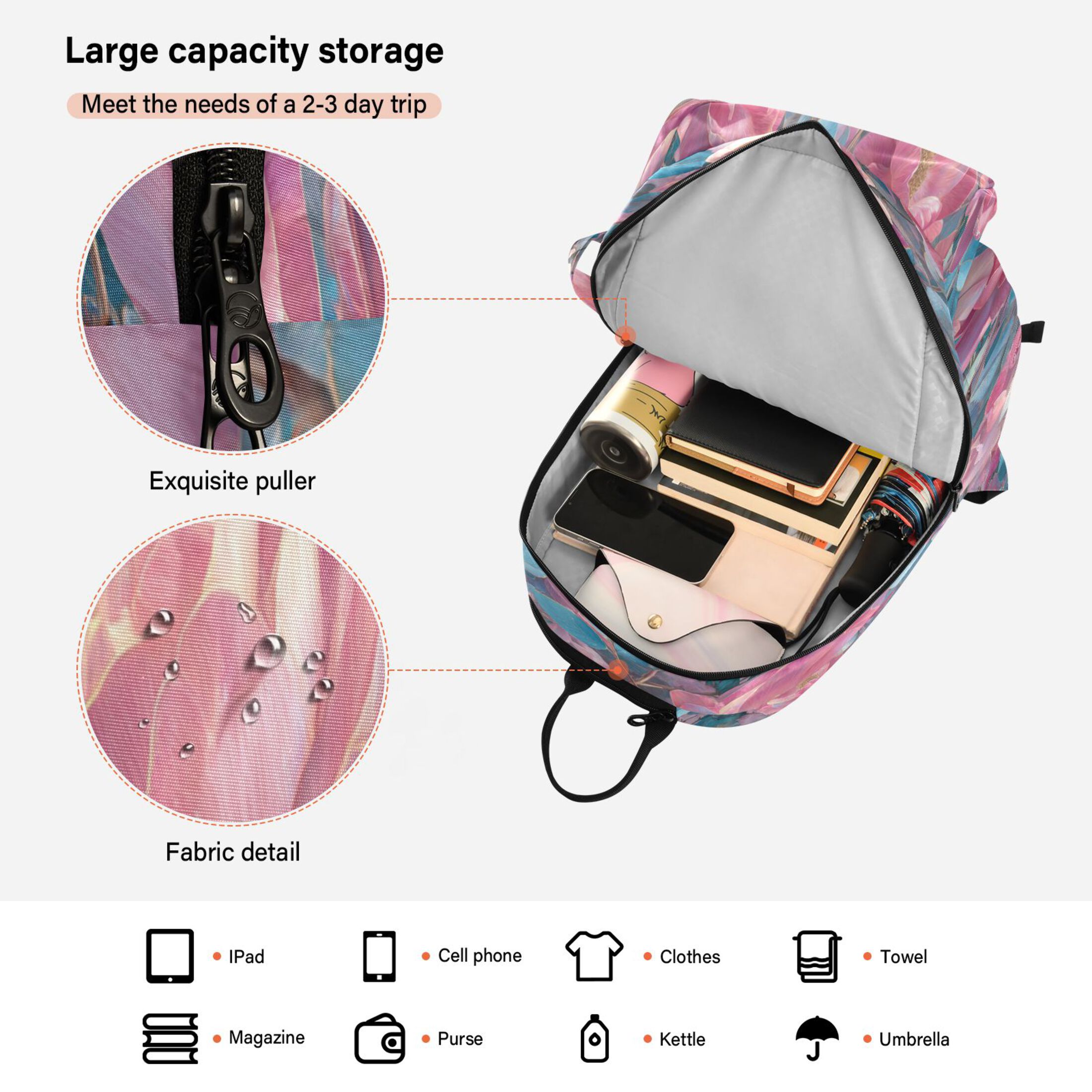 2 Racquet Holder Tennis Backpack Tennis Racket Covers Gym Bags Pink Roses and Blue Leaves