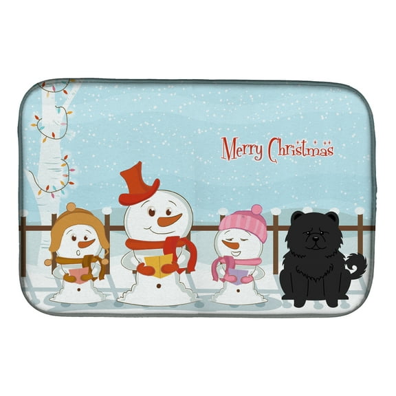 Merry Christmas Carolers Chow Chow Black Dish Drying Mat