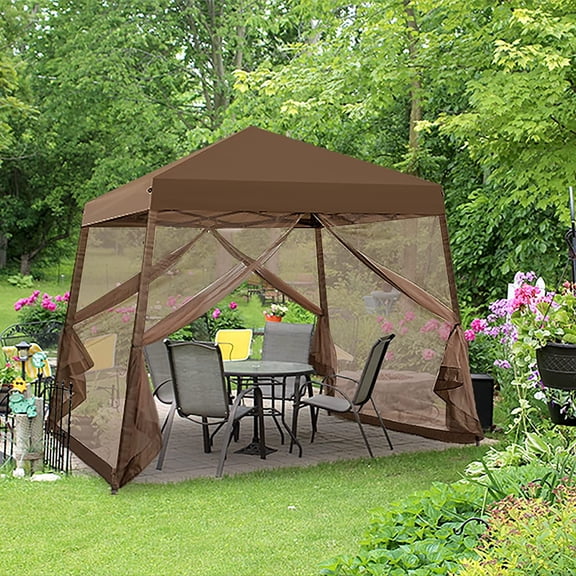 EAGLE PEAK 10' x 10' Slant Leg Easy Setup Pop Up Canopy Tent with Mosquito Netting 64 sqft of Shade, White