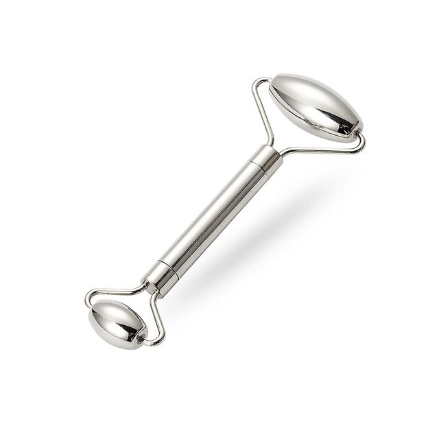 Masajeador de rodillos faciales de acero inoxidable, herramienta de cuidado de la piel con rodillo de hielo de metal sólido Afortunado Sencillez