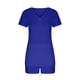 thumbnail image 3 of ICHUANYI Clearance 2PC Women's V Neck Shorts Sleeve Two-piece Comfortable Home Pajamas Set Sports Set(Blue, L) ICHUANYI WER2023081016275, 3 of 5