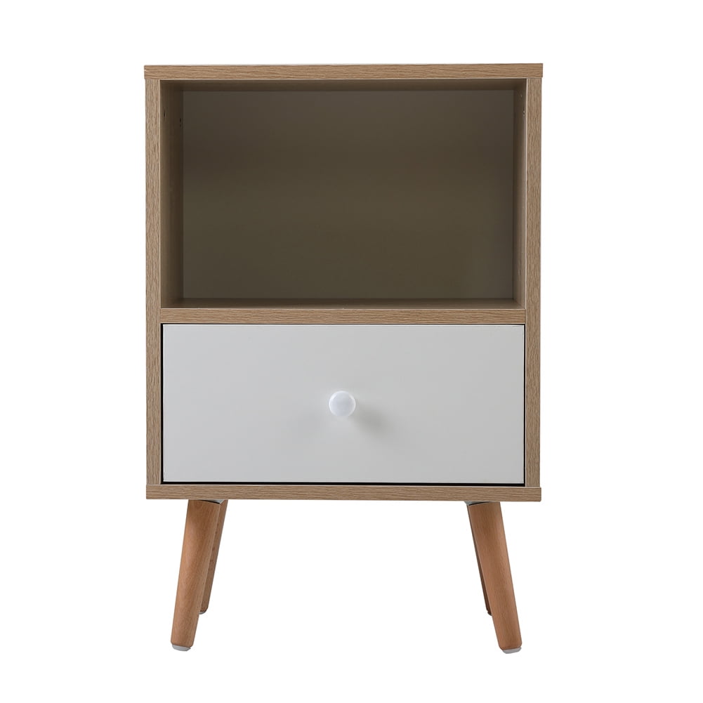 Kadyn Mid-century Wood Bedside Cupboard with 1-drawers for Nursery, Bedside Cabinets with Storage for Closet, Natural-1PCS