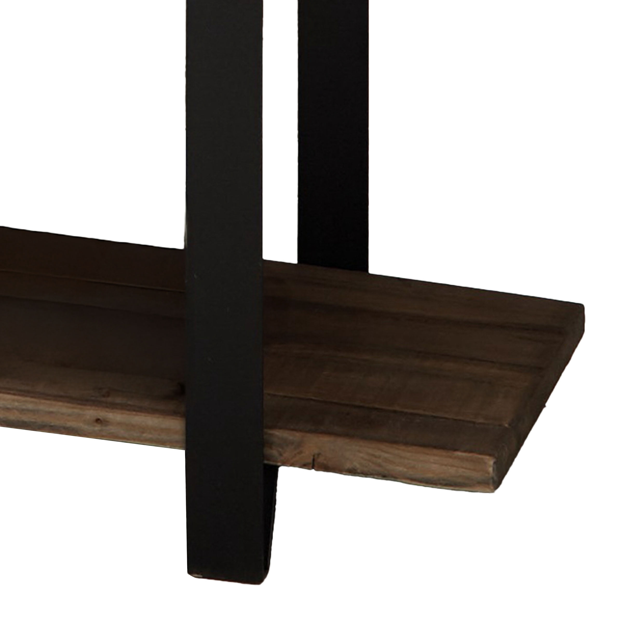 Alaterre Furniture Modesto 48" Solid Wood Entryway Bench with Storage Shelf, Rustic Natural Finish with Black Metal Legs and Strap Accent, Farmhouse Accent Bench for Entryway or Dining