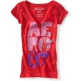 thumbnail image 1 of Aeropostale Camiseta gráfica Peace 87 con cuello en V para mujer, rojo, grande, 1 of 1