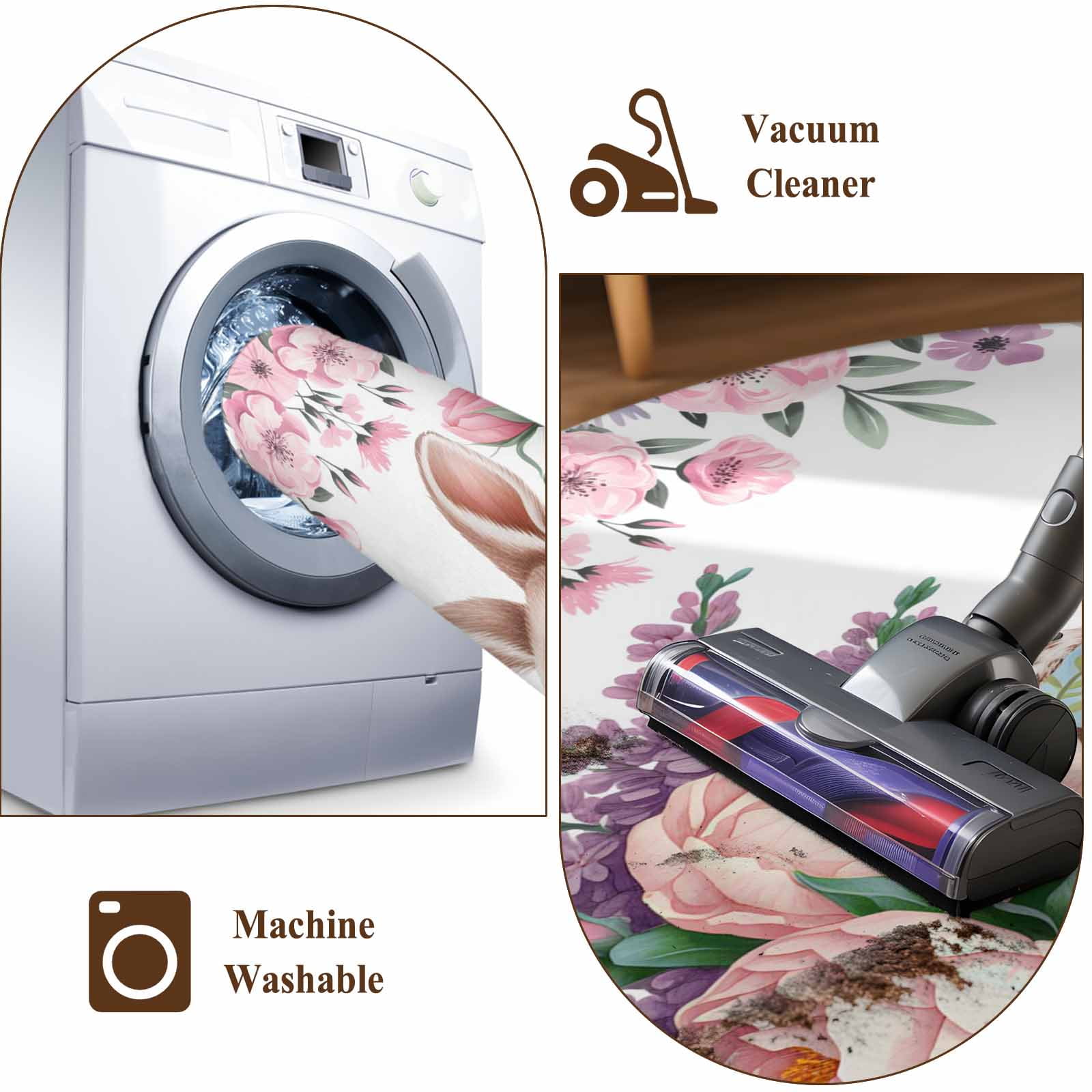 Easter Bunny Roses Entryway Rug 2'x3'&nbsp; Non Slip Front Door Mats, Pink Floral Spring Botanical Entrance Rugs Indoor Outdoor Carpet, Washable Floor Mats Small Area Rug for Bedroom Kitchen