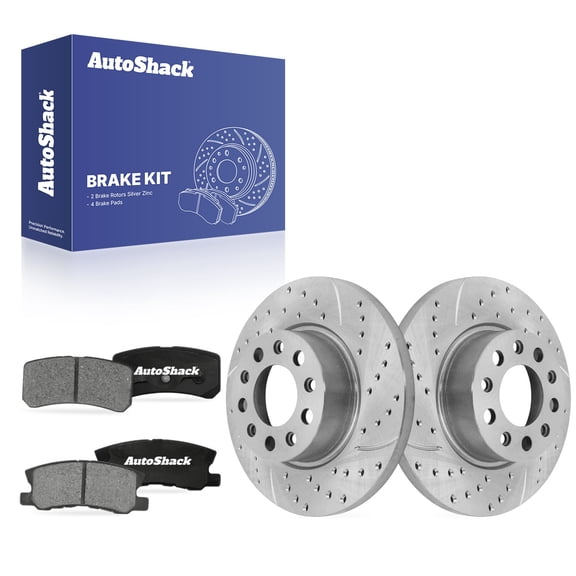 AutoShack Rear Solid Drilled & Slotted Silver Zinc Coated Brake Rotors   Ceramic Pads 6-PC Brake Kit Replacement for 2017 Jeep Compass SilverShield Pro 10.94" (278 mm)