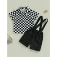 thumbnail image 2 of Bagilaanoe 2Pcs Toddler Baby Boys Overalls Shorts Set Checkerboard Print Short Sleeve Shirt Tops + Suspender Short Pants 6M 12M 24M 3T 4T Kids Gentleman Formal Outfits, 2 of 8