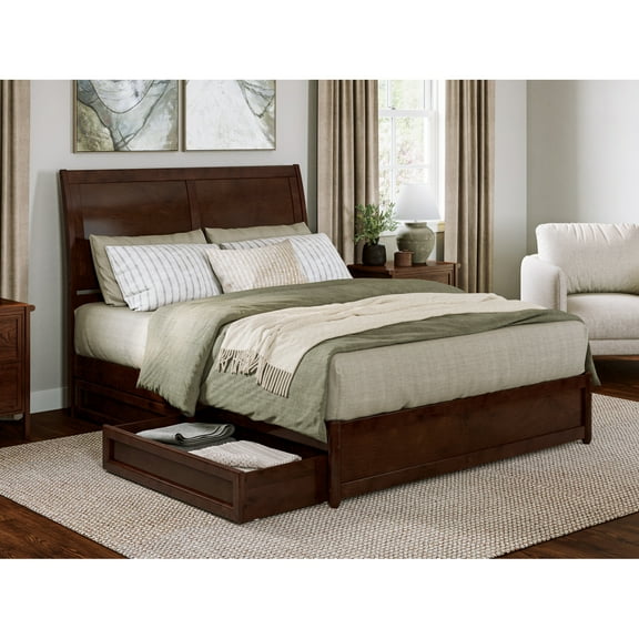 AFI, Andorra Queen Platform Bed with Panel Footboard and Storage Drawers, Walnut