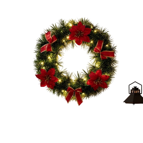 Christmas Wreath with LED Lights for Front Door, Indoor, Outdoor Holiday Decor