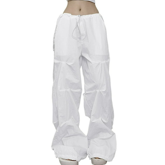 Pantalon Décontracté Multi-Poches pour Femmes Taille Basse Droit Tissé