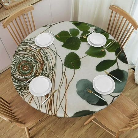 

Patifu Leaves Round Table Cover Stain Resistant Washable 100% Polyester Waterproof Tablecloth for Indoor Outdoor Kitchen Dining Wedding Parties - Various Sizes Available 46 -50