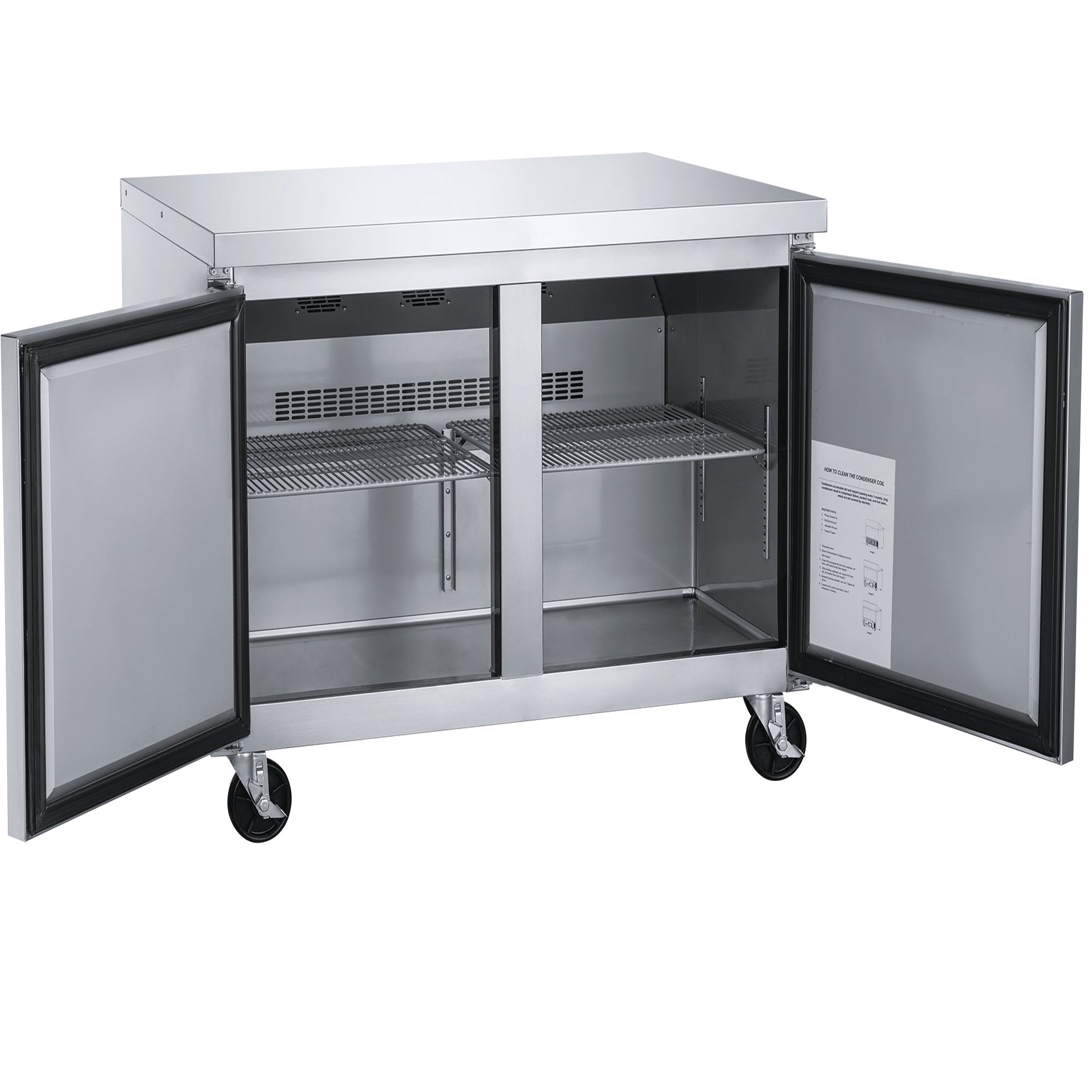 36 in. Commercial Undercounter Freezer 8 Cu.Ft. Stainless Steel Two-Door Commercial Freezer