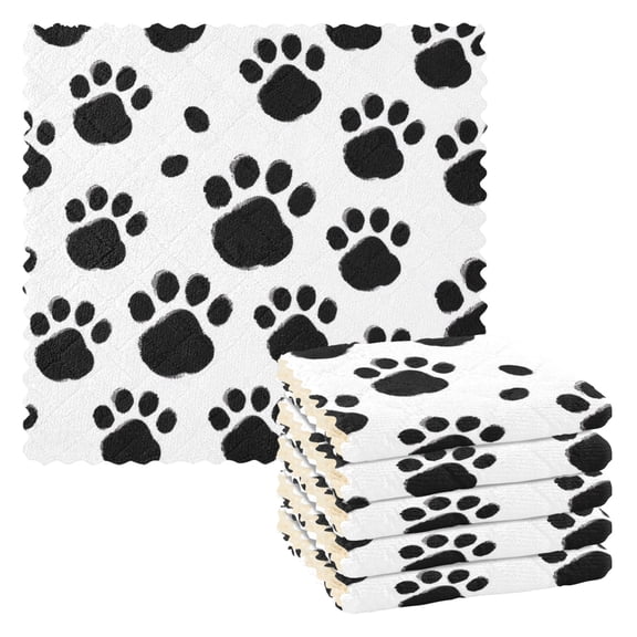6 Packs Black Dog Paws Kitchen Dish Towels Soft Absorbent Dish Cloths 11"x11"