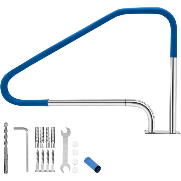 Pool Handrail, 49.4 in x34 in Pool Railings for Inground Pools, Swimming Pool Safety Handrails 375 LBS Load Capacity, 304 Stainless Steel Pool Stair Rail with Grip Cover, Quick Mount Base Plate