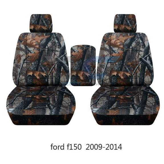 Fits 2009-2014 Ford F-150 Camo Seat Covers 2 HR Console:XLT & Texas Edition:Gray Tree