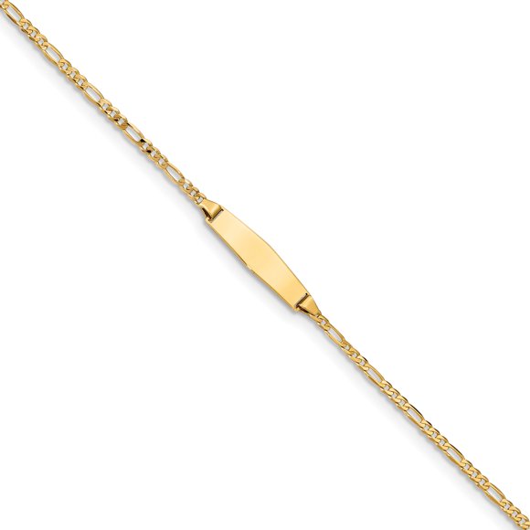 14k Yellow Gold Soft Figaro Link Name Bar Identification Id Bracelet
