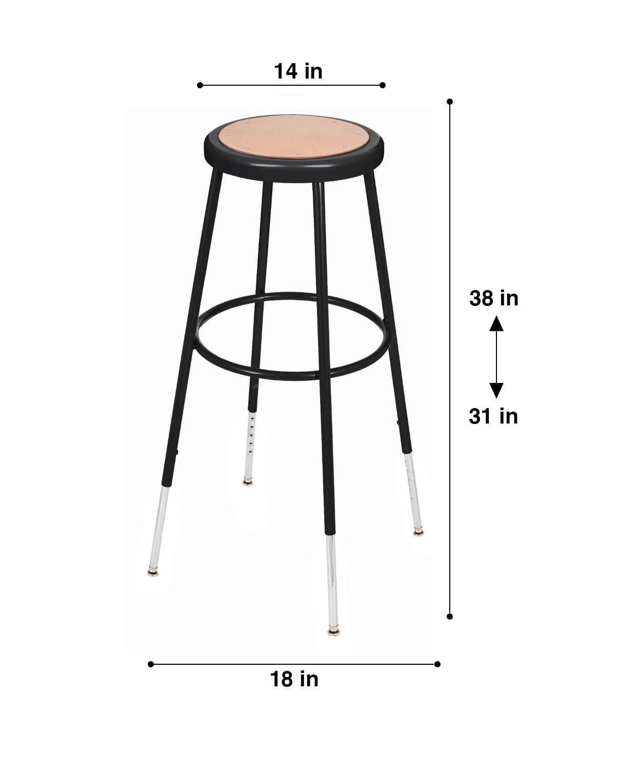 Hampden Furnishings Flynn Collection 32"-39" Adjustable Masonite/Steel Stool, Black, 2 PK