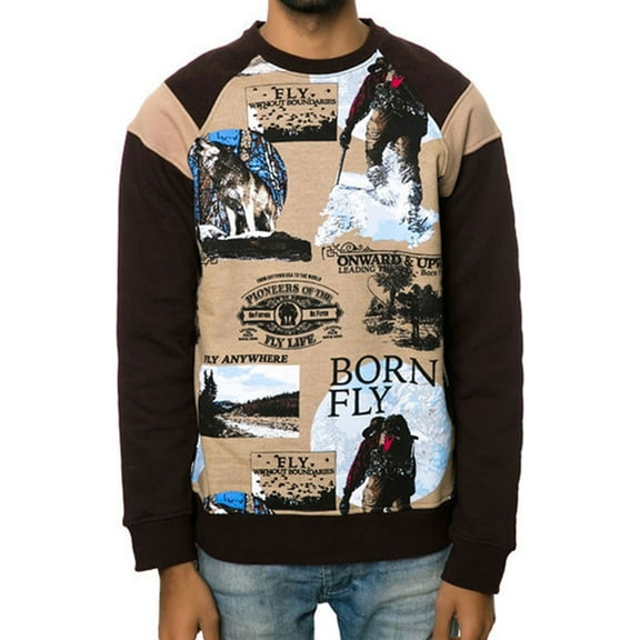 Born Fly Mens The Collateral Crewneck Sweatshirt, Brown, Medium