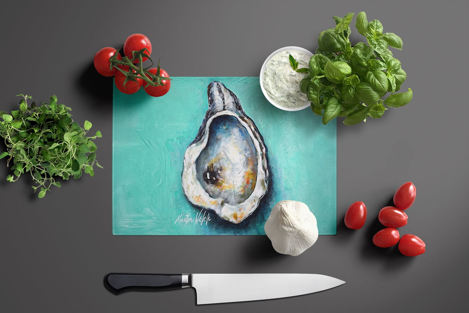 Aqua Pearl Oyster Glass Cutting Board 12 in x 15 in