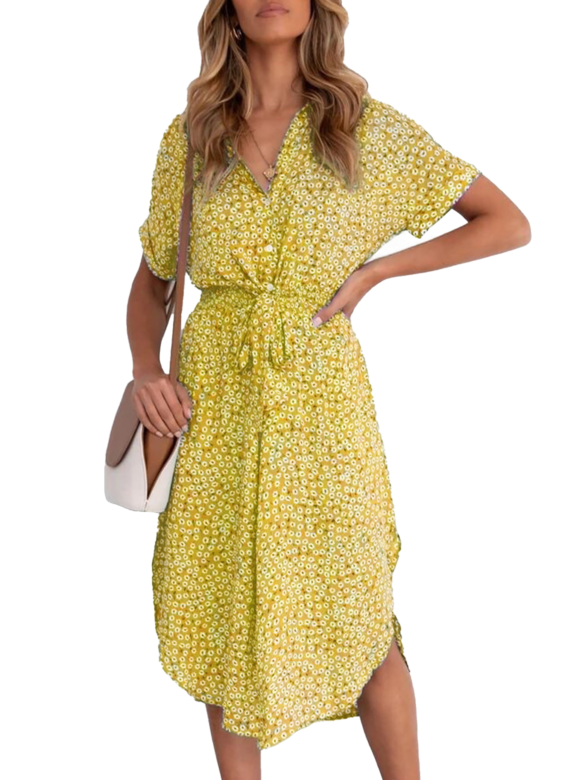 Suvotimo Women Summer Casual Short Sleeve T Shirt Dress Tie Waist Midi  Dresses with Pockets ArmyGreen S : : Clothing, Shoes & Accessories