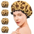 thumbnail image 7 of Shower Caps,Yellow and Brown Of Leopard Print Waterproof Shower Cap for Women 4 Pieces,Double Reusable Hair Cover for Shower PEVA Elastic Stretch Hem, 7 of 7