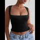 thumbnail image 4 of Tops Cortos Sin Mangas con Cuello Cuadrado para Mujer 2025, Bonitos Tops de Tirantes Y2K de Doble Capa, Sin Costuras y Ajustados Negro XL, 4 of 8