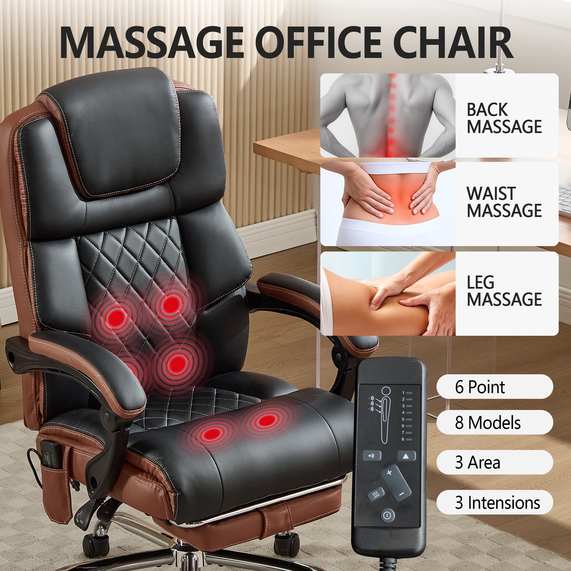 Office Chair with 6-point Vibration Massage and  Shoulder Heated,Big and Tall Office Chair, Reclining Office Chair,Black