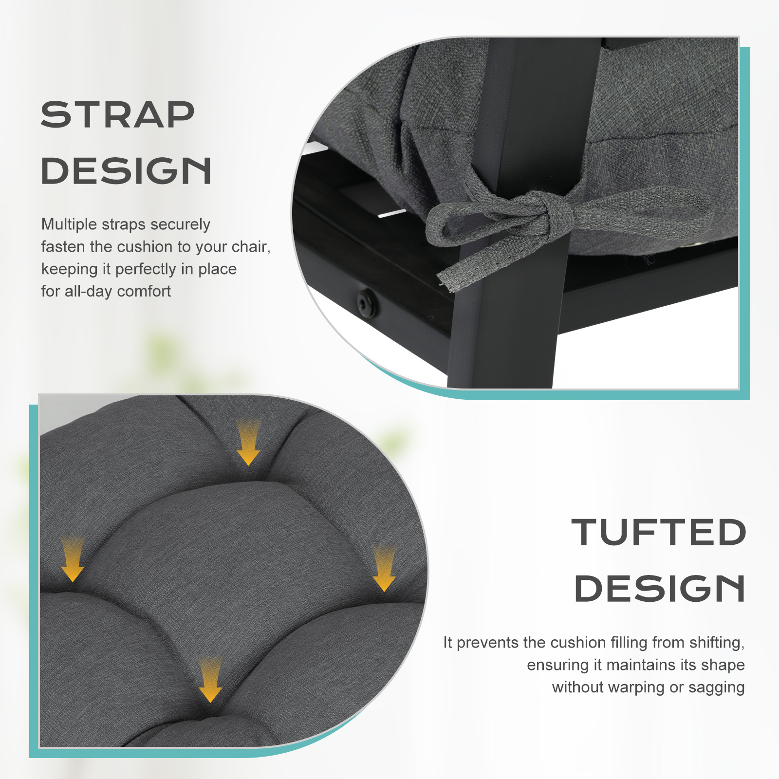 Aoodor  2 Pcs High Bcak Rocking Chair Cushion for Outdoor Indoor, Water Resistant & Fade Resistant Polyester Patio Adirondack Chair Cushion with Straps, 18" x 47", Dark Gray