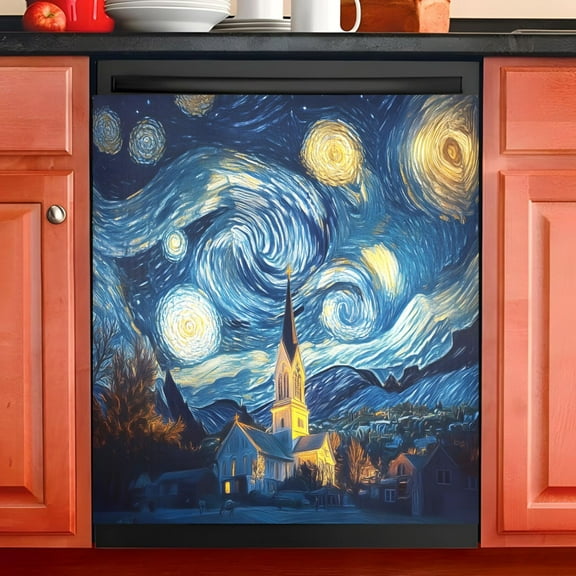 Ryvnso Starry Sky Oil Paint Dishwasher Magnetic Refrigerator Magnet Cover Kitchen Home Decorative 23"x26"