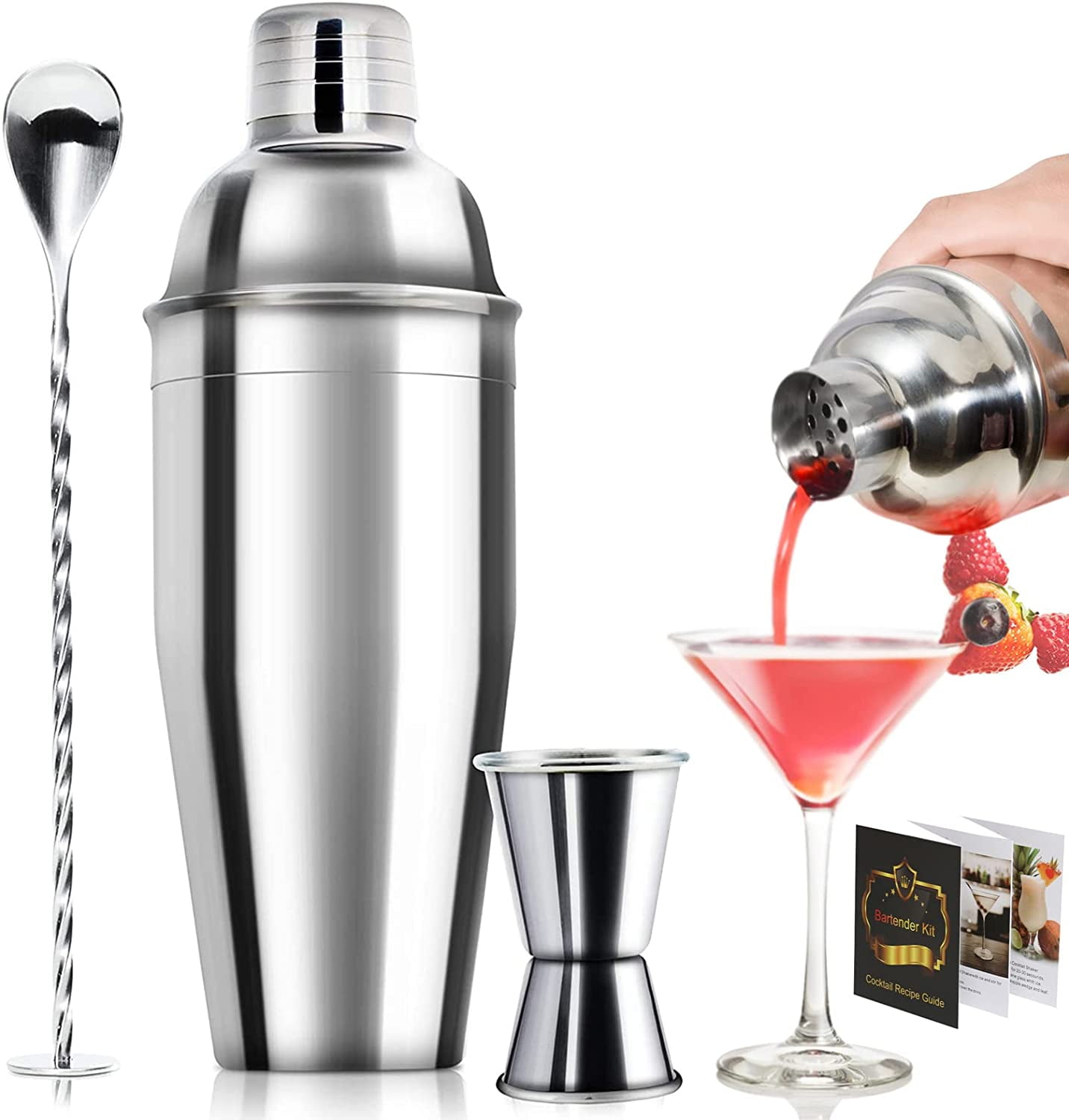 24oz Cocktail Shaker Set Bartender Kit with 2 Stemless Martini