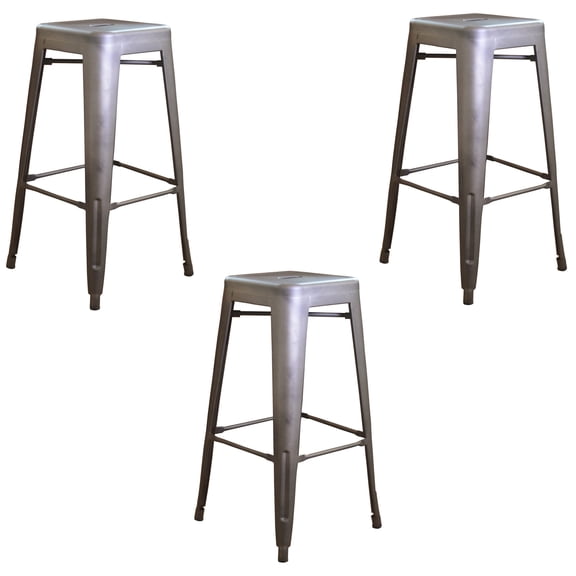 AmeriHome 3 Piece Gunmetal Finish 30 inch Metal Backless Bar Stools