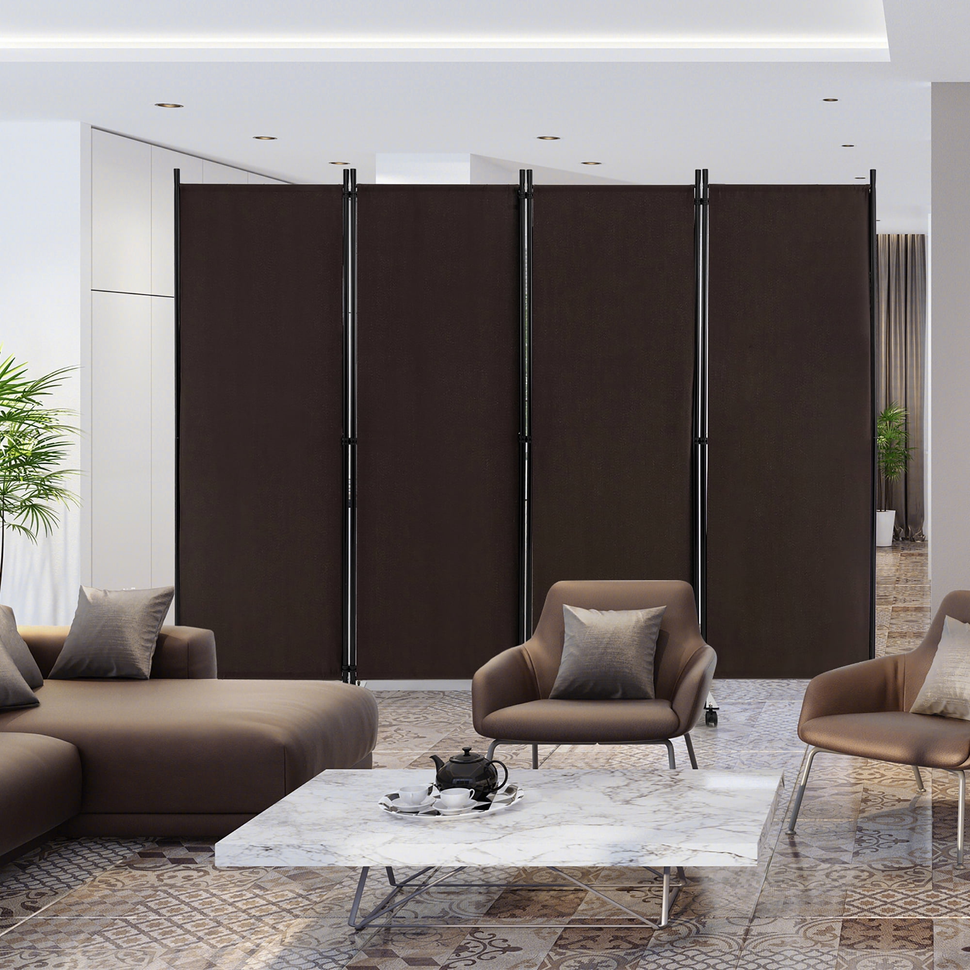 Costway JV10724CF 4-Panel Folding Room Divider 6FT Rolling Privacy Screen with Lockable Wheels, Brown