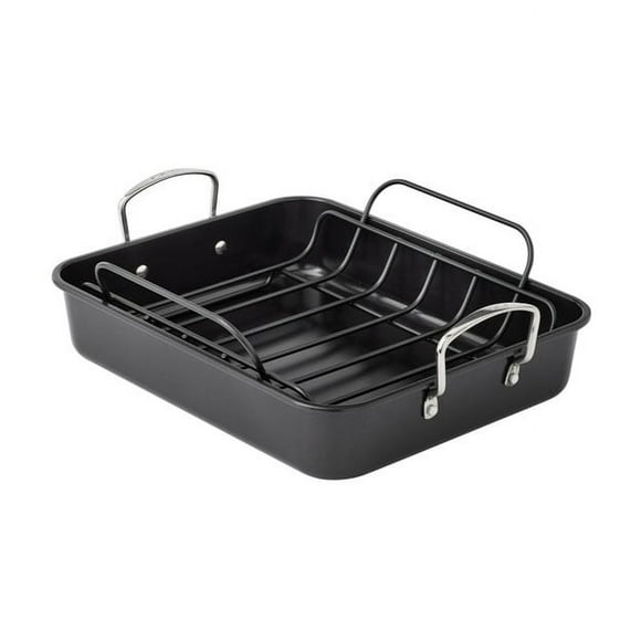 The Pioneer Woman Timeless Nonstick Roaster with Wire Rack Insert 2 pieces, 14.4 inch x18.1 inch x 5.3 inch, Black