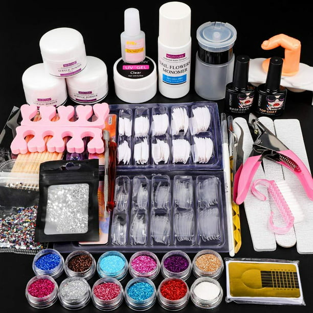 12 Glitter Acrylic Powder Kit Nail Art Tips Gel Polish Nail kit Nail ...