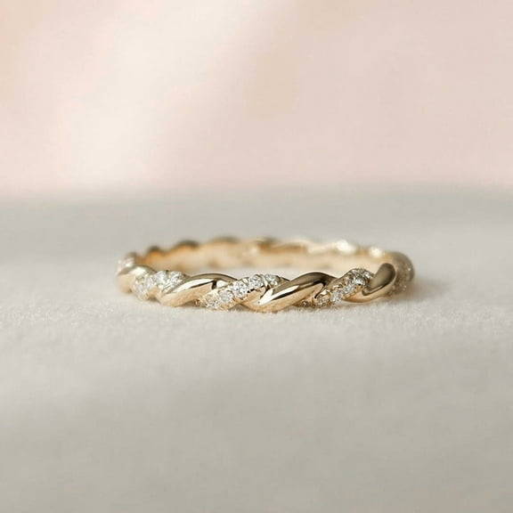 Solitaire Brilliance Twisted Round Moissanite Wedding Band for Women 10k Yellow Gold Band Size 4