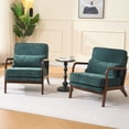 thumbnail image 4 of S-HOME Mid-Century Upholstered Accent Chair  with Plush Foam Cushion and Curved Wood Armrests for Living Rooms or Bedrooms, Dark Green, 4 of 15