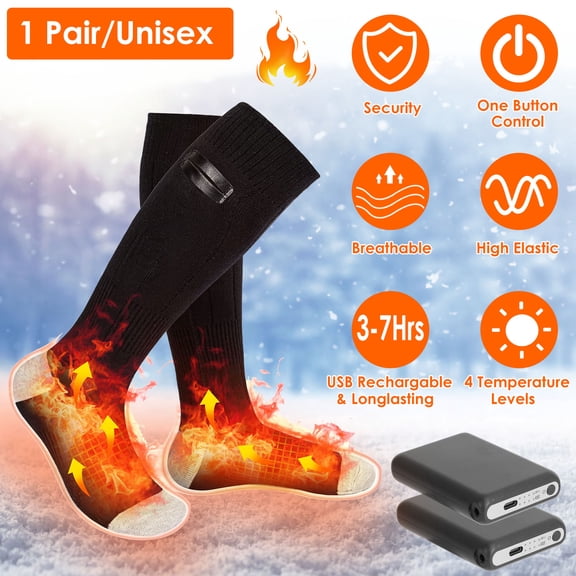 Electric Heated Socks Rechargeable Battery Powered Heated Socks for Men Women with 4 Temperature Levels Feet Warmer for Hunting Skiing Ice Fishing Hiking Outdoor Winter Sports Machine Washable