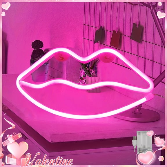 1pc Pink Lip LED Neon Sign - USB or Battery Powered Romantic Art Deco Light for Room, Living Room, Valentine’s Day, Anniversaries, Mother’s Day, Bar, Party, Proposal Decor, Neon Signs for Wall Decor