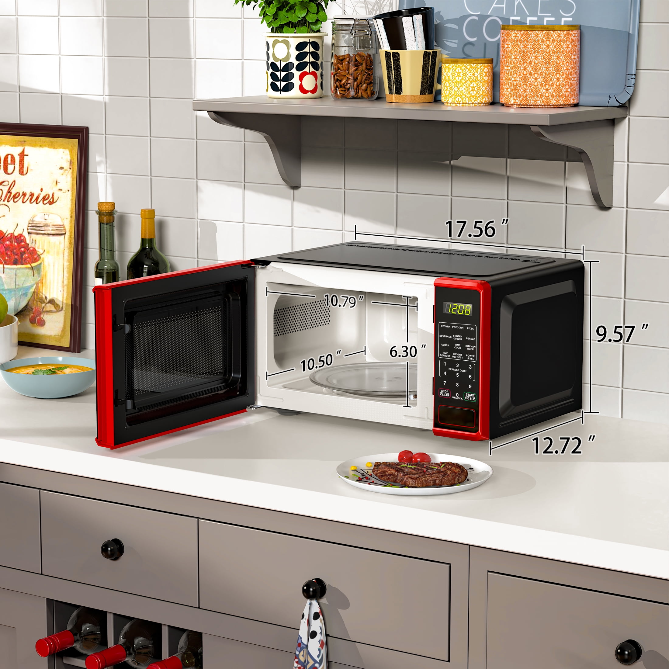 Mainstays 0.7 Cu ft Countertop Microwave Oven, 700 Watts, Red