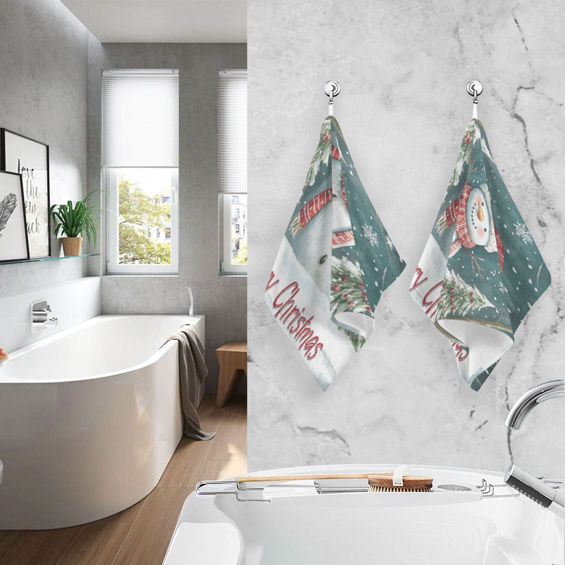 Cotton Towel Two-Piece 16x28 Inch One Sizex2 Face Towel Set Towel Set Cotton Hand Bath Towel Bathroom Beach Santa Hat Snowman Picture