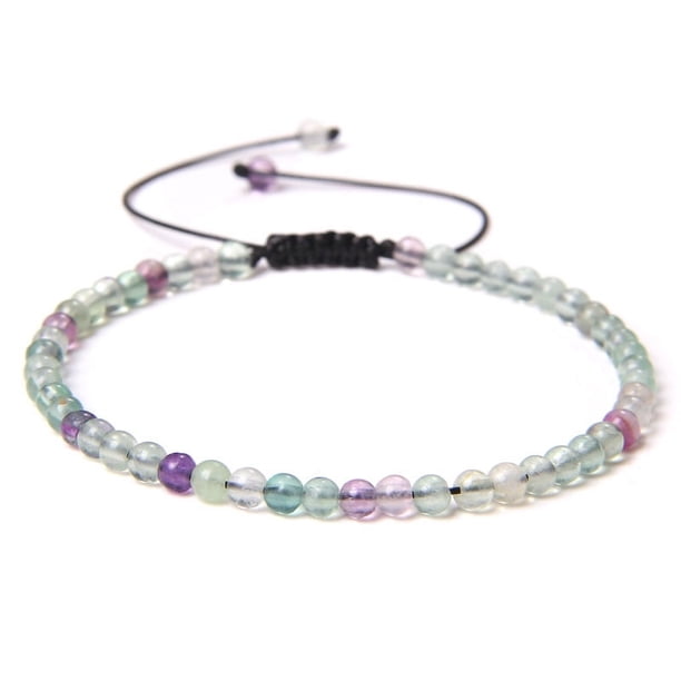 Nvzi Pulsera de cuentas hecha a mano, pulsera de cuentas finas de 4 mm tejida con cuentas de piedra natural ajustables, pulsera hecha a mano (color mixto F)