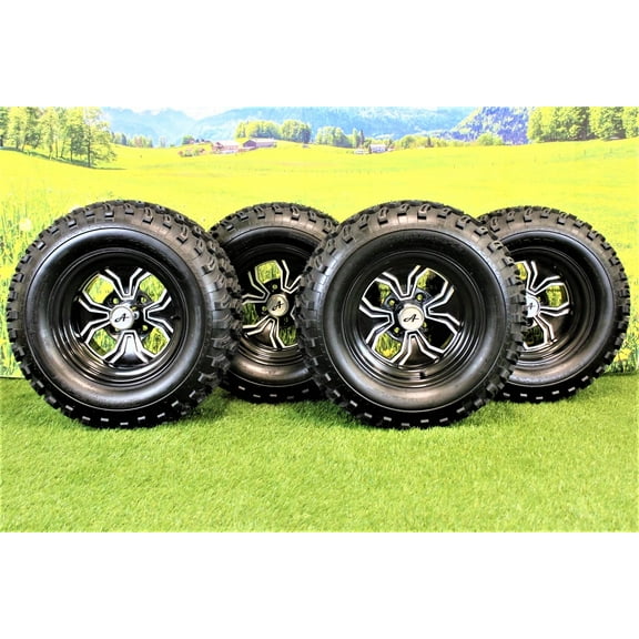 Antego Tire and Wheel (Set of 4) 23x10.50-12 ATW-045 with 12x6 Black Fusion Aluminum Wheels for Golf/ATV/UTV